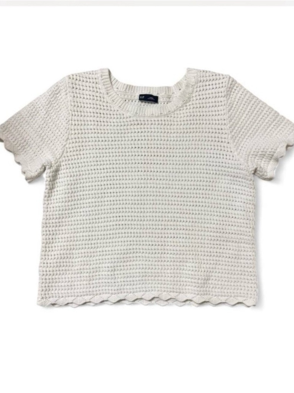 GAP White Crochet Sweater T-Shirt L Knit Top beach Short Sleeves 100%Cotton NWOT